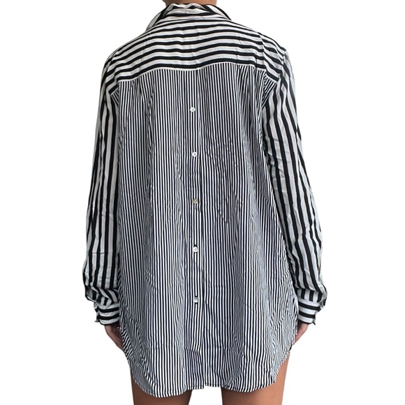 Jane + Delancey Women’s L Black White Stripe Button Front & Back Long Sleeve Top - Picture 15 of 15